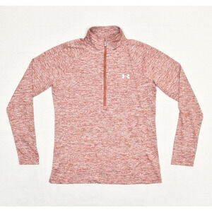 Under Armour Women 1/4 Zip Pullover Sweatshirt Polyester Red Sz L Loose Heatgear